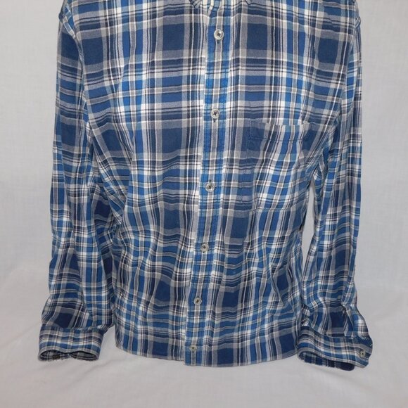 Eddie Bauer Mens L Blue White Plaid Button Front Relaxed fit Flannel Shirt - Picture 3 of 11